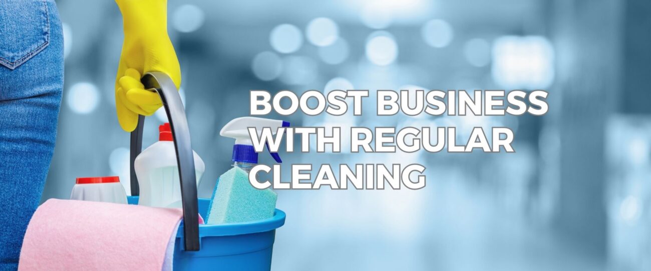 Professional cleaners maintaining a clean and organized business environment