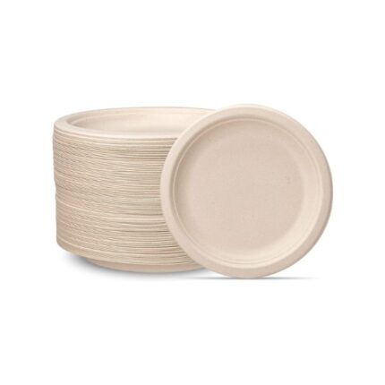 7″ Round Bagasse Plates 1000/pcs Natural Color