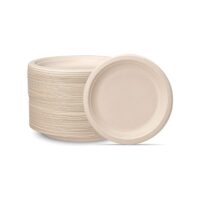 9″ Round Bagasse Plates 800/pcs Natural Color