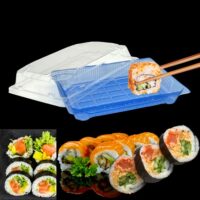 1105 lue Sushi Tray with Clear Lid _ 7.28x5.12x2_ - 400 Sets Chines and japan